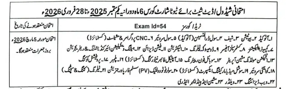 Examination Schedule Announced for Short Technical Courses (PBTE)